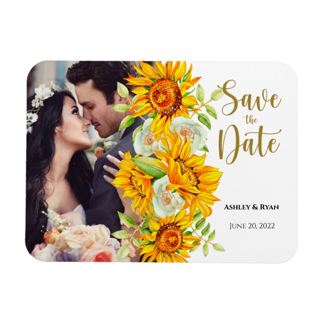 Fotomía de girasol Boda Salven el imán de la fecha (Horizontal)
