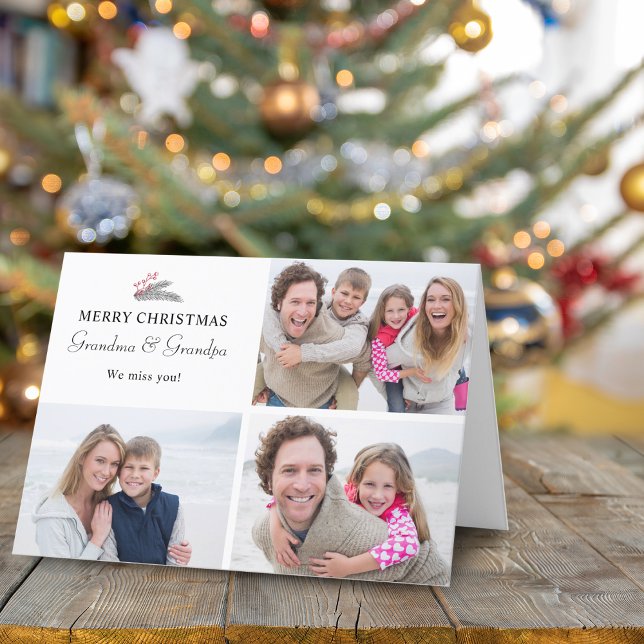 Fotos de abuelos con bayas de primavera de Navidad (Christmas Spring Berries Photos Grandparents Holiday Card)