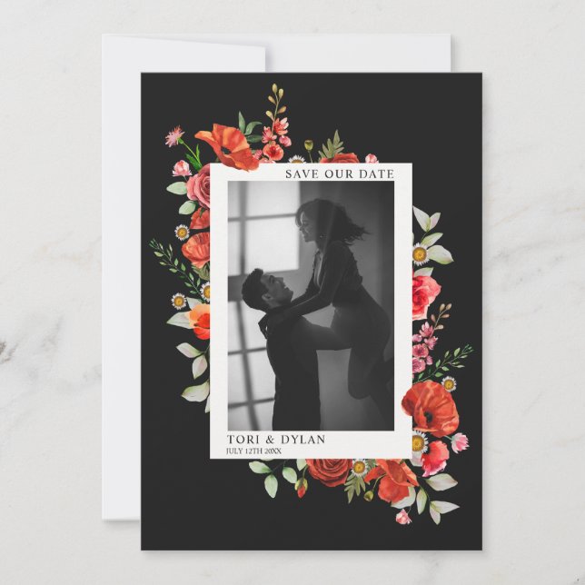 Fotos de boda con flores silvestres y tarjeta de a (Anverso)