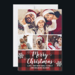 Fotos de búfalo rojas y negras Feliz Navidad<br><div class="desc">El diseño/plantilla incluye un collage de 4 fotos decorado con copos de nieve,  un guión elegante y un elegante fondo rojo y negro de manto de búfalo.</div>