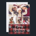 Fotos de búfalo rojas y negras Feliz Navidad<br><div class="desc">El diseño/plantilla incluye un collage de 4 fotos decorado con copos de nieve,  un guión elegante y un elegante fondo rojo y negro de manto de búfalo.</div>