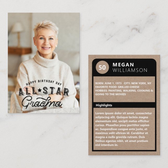 Fotos de cumpleaños y tarjeta de béisbol de las Ab (Anverso / Reverso)