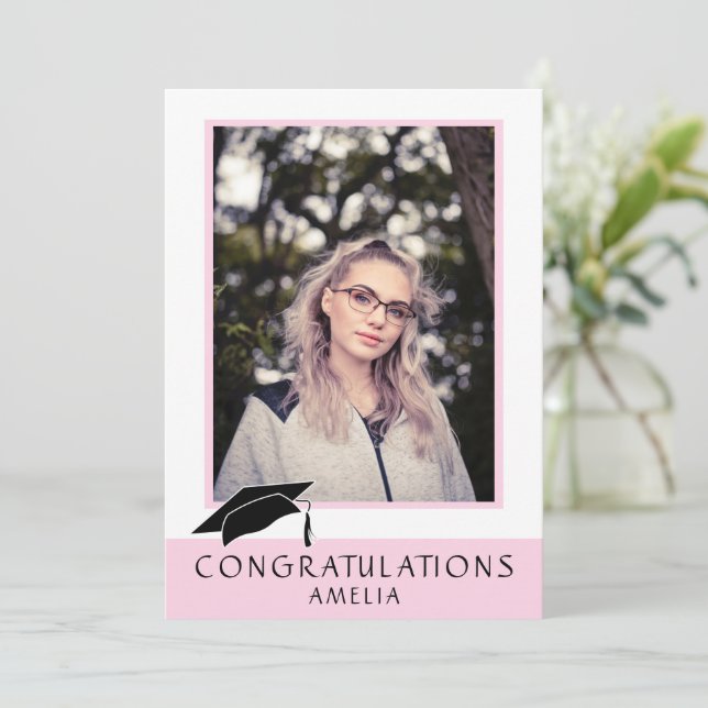 Fotos de felicitaciones de graduación rosada (Anverso de pie)