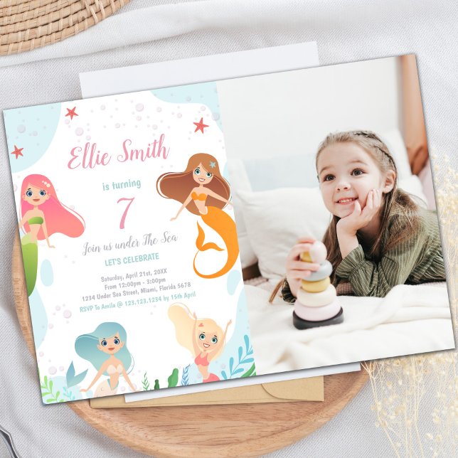 Fotos de invitaciones al cumpleaños de las sirenas (Mermaids Birthday Under the sea Invitations Photo)