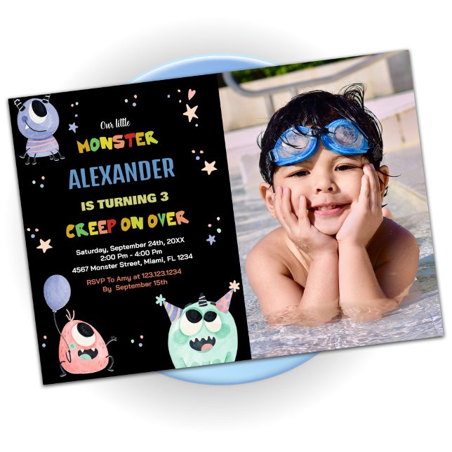 Fotos de la estrella de las invitaciones a los cum (Monster Birthday Invitations Star Black photo)