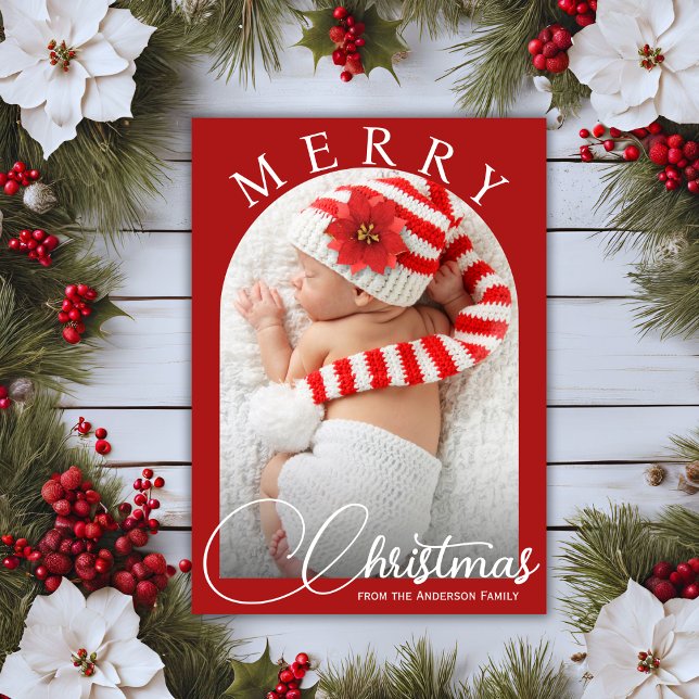 Fotos De La Familia Blanca Y Roja De Feliz Navidad (Merry Christmas Red And White Family Photo Holiday Card)