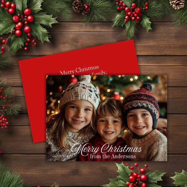 Fotos de la familia de guiones clásicos de navidad (Merry Christmas Classic Script Family Photo Holiday Card)
