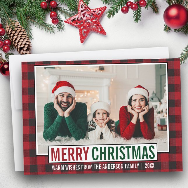 Fotos de la familia de navidad moderna de Feliz Na (Customize to add text to back of card.)