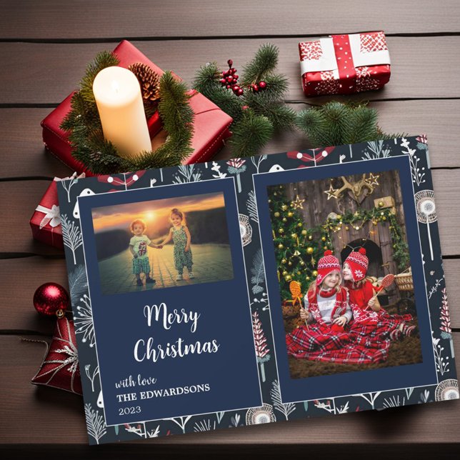 Fotos de la familia Feliz Navidad tarjetas magnéti (Family photos, Merry Christmas script, holiday card.)