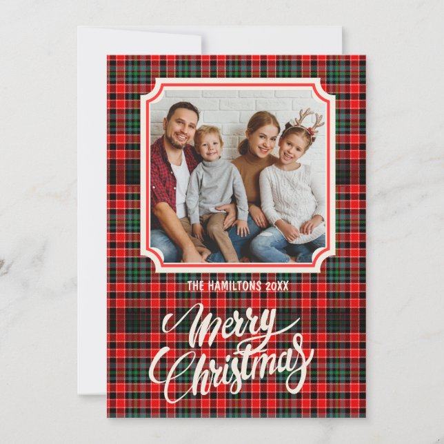 Fotos de la familia Rustic Plaid de Feliz Navidad (Anverso)