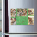 Fotos de la Feliz de Oro de Navidad Tarjeta Magnét<br><div class="desc">Las tarjetas MAGNETIC para varios Navidades fotográficos incluyen el nombre de tu familia y las palabras Feliz Navidad con letras de oro de moda en un fondo verde. MÁS DISEÑOS y colores en nuestra tienda.</div>