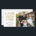 Fotos de la tarjeta Hanukkah "Love a Latke"<br><div class="desc">Tarjeta fotográfica de vacaciones, Hanukkah, "Lía en vivo ama a lata" Glossy, tarjeta fotográfica con sobre blanco. Personalice reemplazando fotos y frases, "Feliz Hanukkah, los Blumbergs" Personalizar de la redacción eligiendo su estilo de fuente, color y tamaño favorito. ¡Gracias por detenerse y por ir de compras! Muy apreciado. ¡Feliz Hanukkah!...</div>