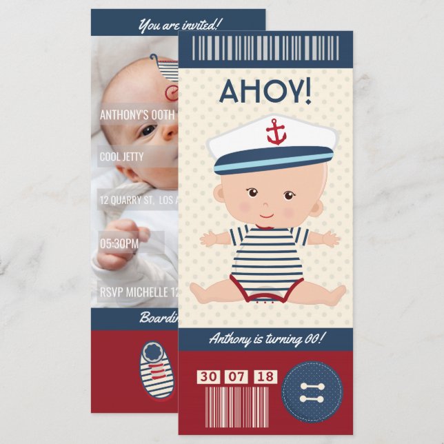 Fotos de la tarjeta Nautical Boarding Pass para el (Anverso / Reverso)