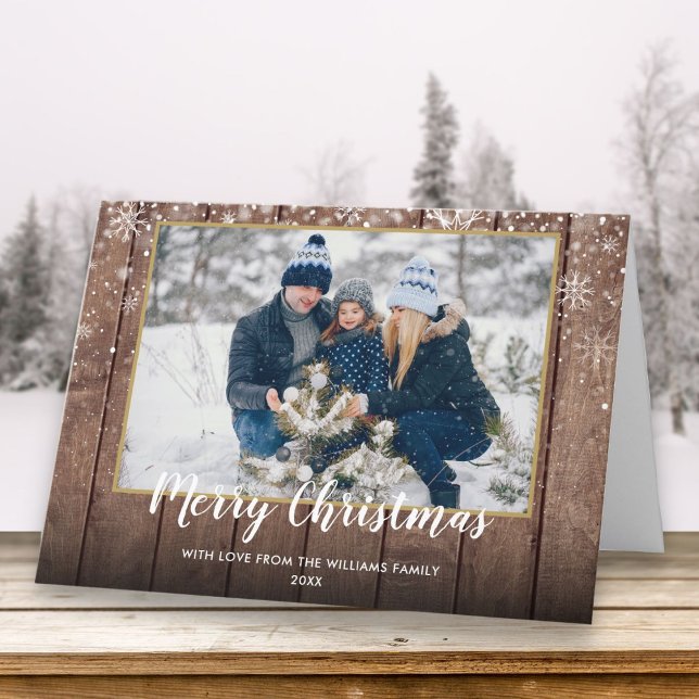 Fotos de Madera Rústica Vintage de Feliz Navidad (Merry Christmas Vintage Rustic Wood Photo Holiday Card)