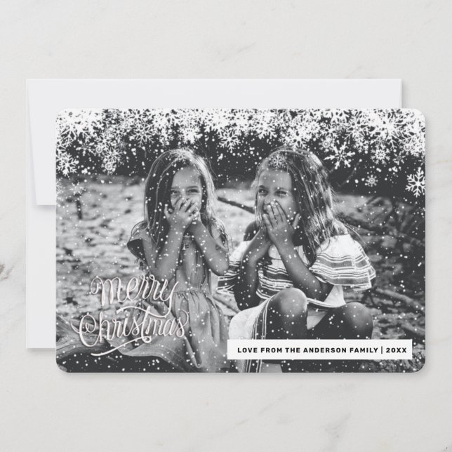 Fotos de nieve enmarcan la tarjeta navideña Merry (Anverso)
