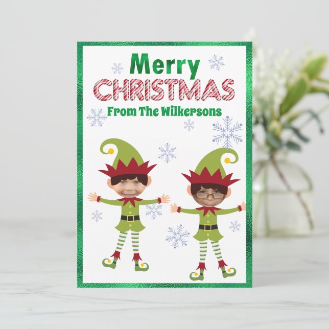 Fotos de niños Personalizados Elves Feliz Navidad (Anverso de pie)