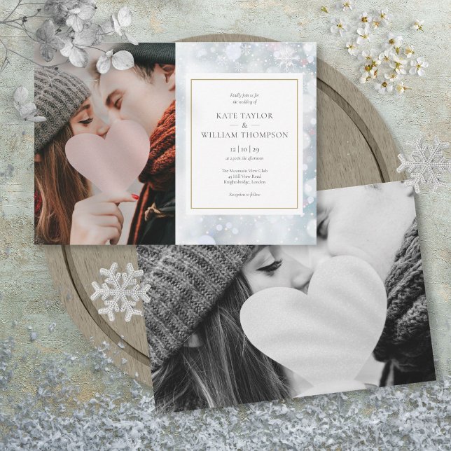 Fotos de primeros copos de nieve Invitación de bod (First Snowflakes Photos Winter Wedding Invitation)