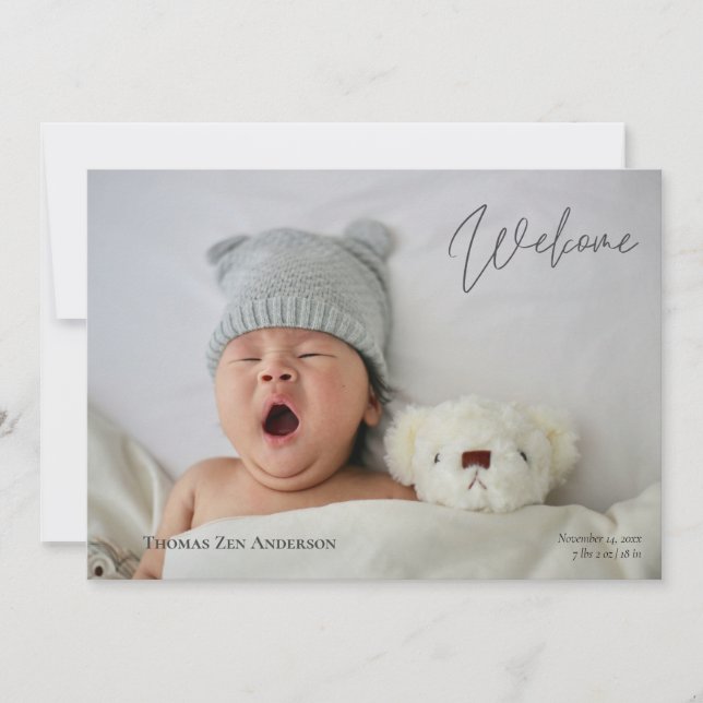 Fotos del bebé anuncio de nacimiento de caligrafía (Anverso)