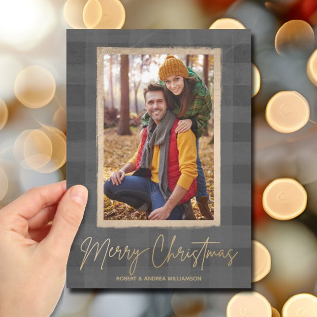 Fotos del cheque de búfalo de navidad de Feliz (Merry Christmas Buffalo Check Photo Holiday Cards)