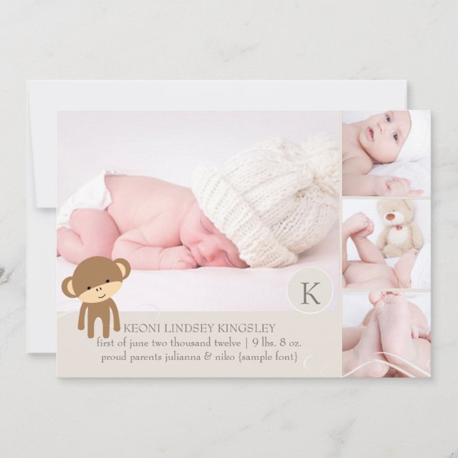 Fotos del mono de PixDezines anuncio de nacimiento (Anverso)