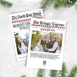 Fotos del Polo Norte divertida navidad<br><div class="desc">Extra Extra lo lee todo. Este diseño presenta una feliz Navidad,  divertido retro,  collage de fotos,  con un diseño de periódico vintage,  tipografía linda,  el North Pole Times,  Santa Claus,  con franjas de caña de caramelo,  una linda y única tarjeta de fotos de vacaciones.</div>