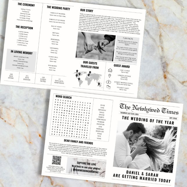 Fotos del programa de bodas de periódicos clásicos (Newspaper Wedding Program Info Photos)