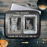 Fotos divertidas de gato Funda para portátil de cu<br><div class="desc">Manga portátil con un diseño de cuero falso oscuro con sobreposición metálica y sus propias fotos personalizados (opcionales) y textos (divertidos u otros). Hermoso como regalo para él.</div>