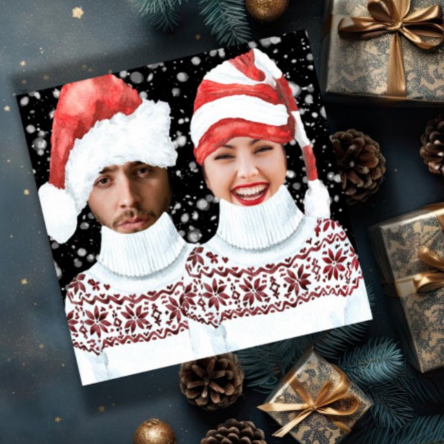Fotos divertidas Navidades personalizados (Funny Photo Personalized Christmas cards from Ricaso. Santa and Elf upload your own photos)