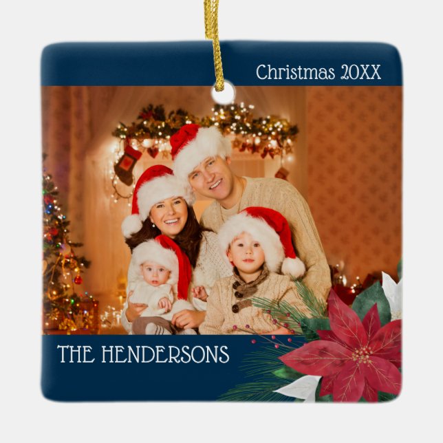 Fotos familiares Ornamento de Navidad Poinsettia (Anverso)
