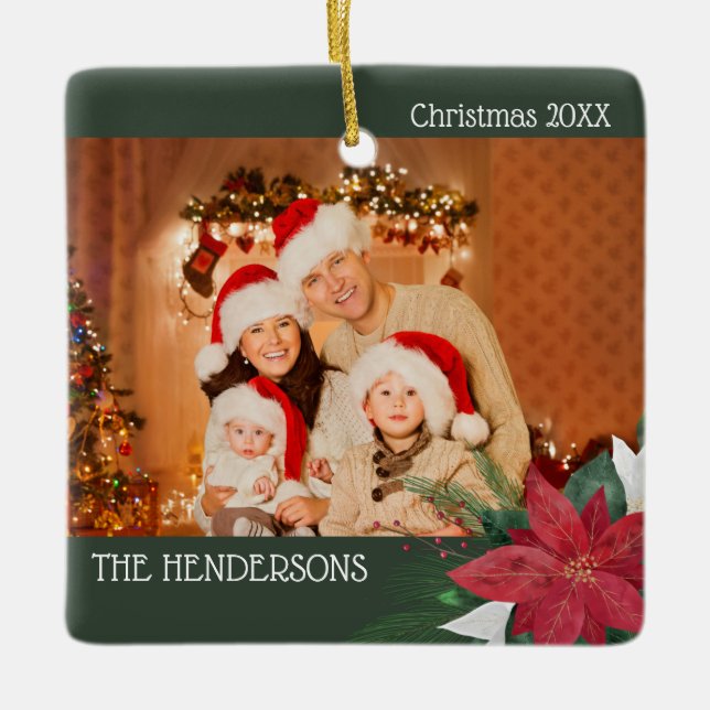 Fotos familiares Ornamento de Navidad Poinsettia (Anverso)