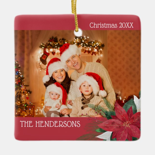 Fotos familiares Ornamento de Navidad Poinsettia (Anverso)