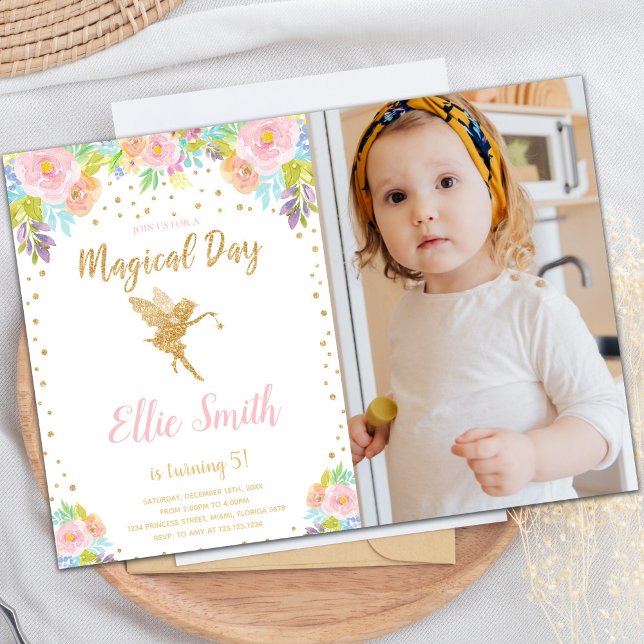 Fotos Florales Magical Fairy Birthday Invitaciones (Floral Photo Magical Fairy Birthday Invitations)