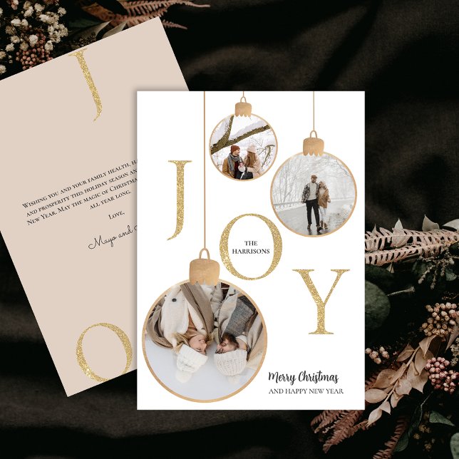 Fotos JOY Navidades blancos Bell tarjeta de vacaci (Photos JOY White Christmas Bell Holiday Card)