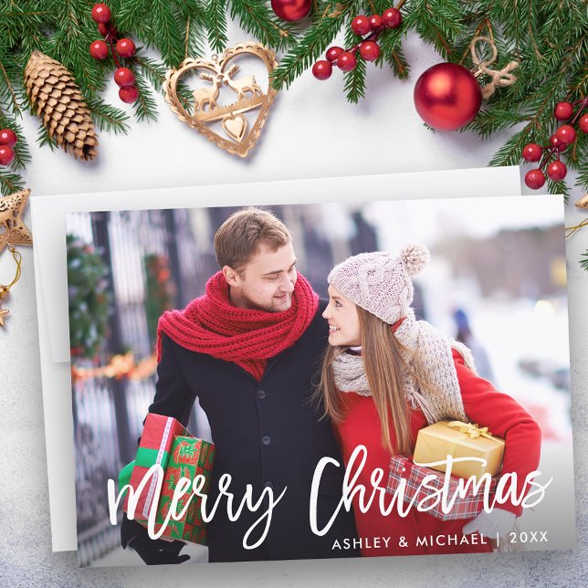 Fotos navideñas merry tarjeta de escritura de pinc (Customize to add text to back of card.)