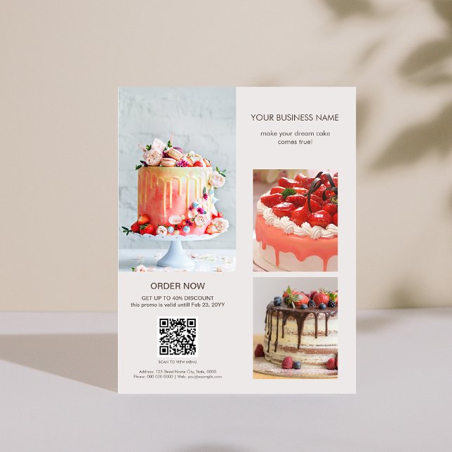 Fotos Personalizadas Escanea Código QR Menú Panade (Custom Photos Scan QR Code Menu Cake Bakery Flyer)