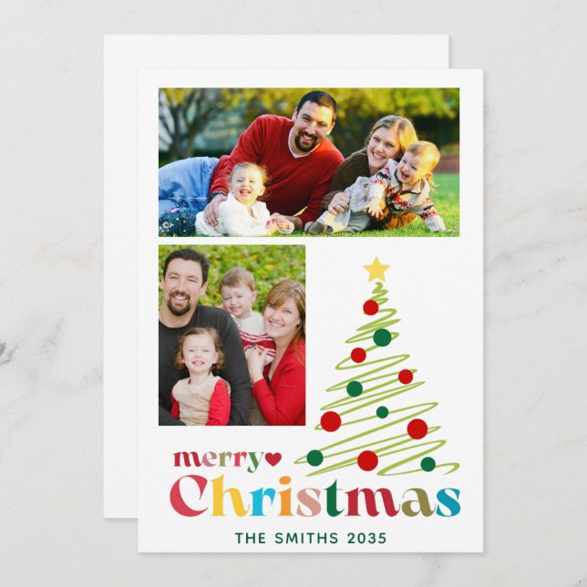 Fotos Personalizados de la colorida Feliz Navidad (Anverso / Reverso)