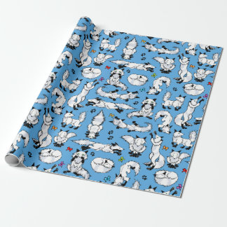 Fox ártico en el papel de embalaje azul