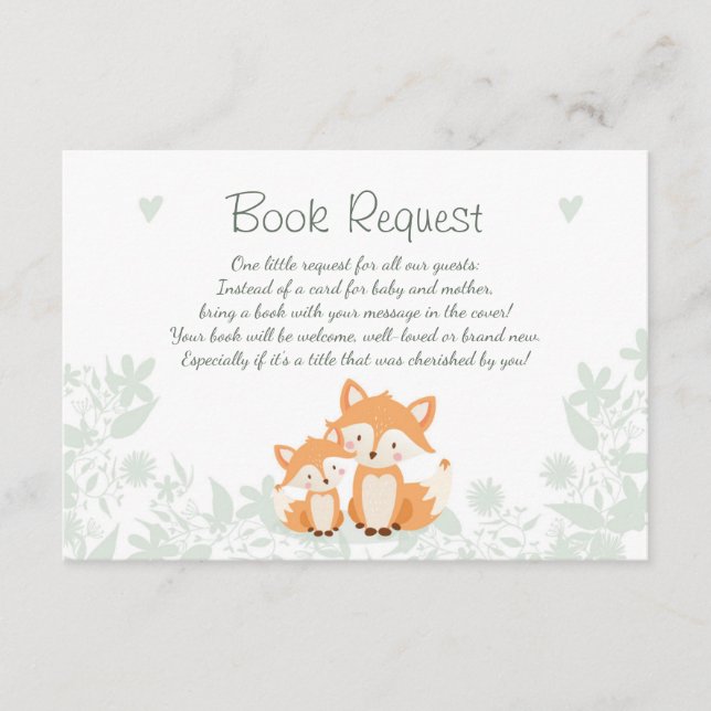 Fox Baby Shower Bring una tarjeta de libro Woodlan (Anverso)