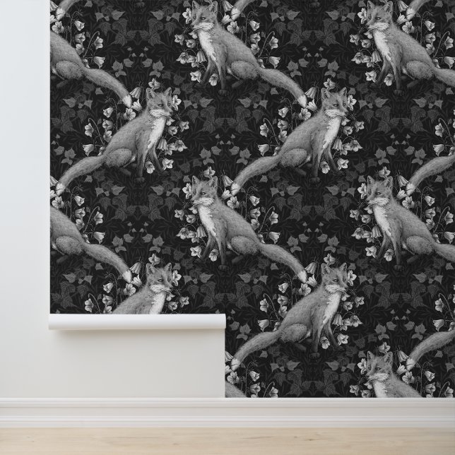 Fox, bellflores y hiedra, monocromo, pared platead (Solicitud)
