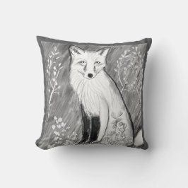 FOX BLANCA EN COJÍN DECORATIVO GRIS