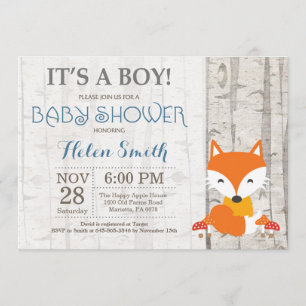 Fox Boy Baby Shower Invitación Rustic Woodland