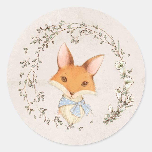 Fox con Sello para sobres azul de floral Wreath (Anverso)