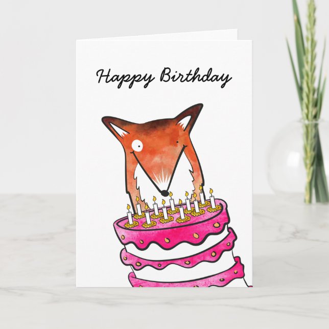 Fox con tarjeta de cumpleaños de torta (Anverso)