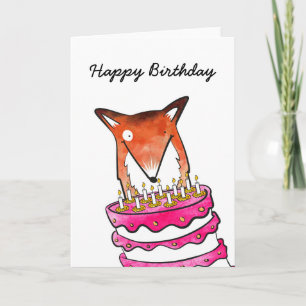 Fox con tarjeta de cumpleaños de torta