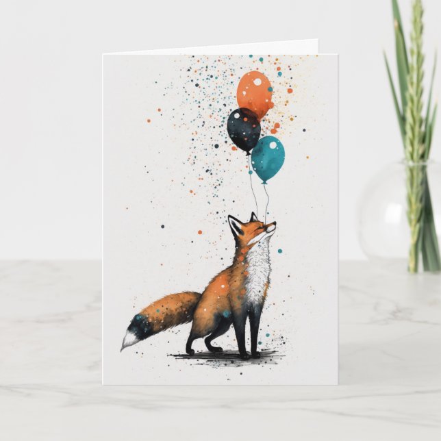 Fox con tarjeta de saludo de Gorra de globo y Fies (Anverso)