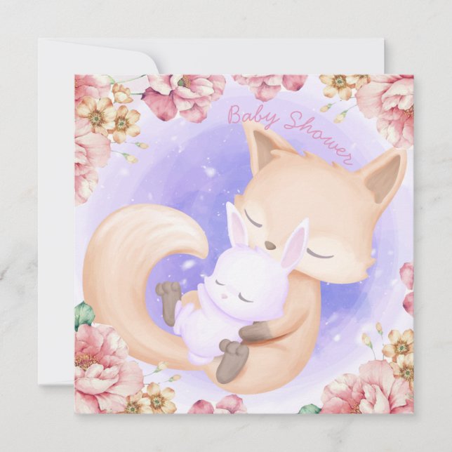 Fox Con Una Invitación De Baby Shower De Un Bunny (Anverso)