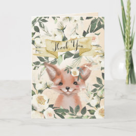 Fox cub linda ducha floral bebé tarjeta de agradec