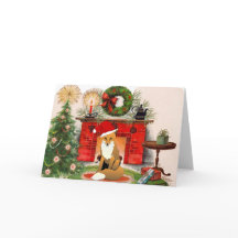 Fox delante de la tarjeta de Navidades de la chime
