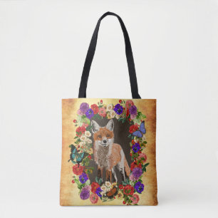 Fox floral del Victorian del vintage y la bolsa de