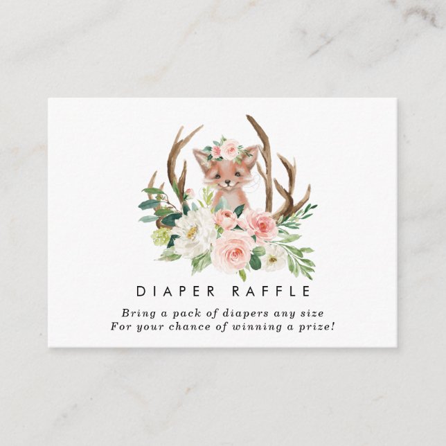 fox floral Diaper Raffle tarjeta de gabinete (Anverso)